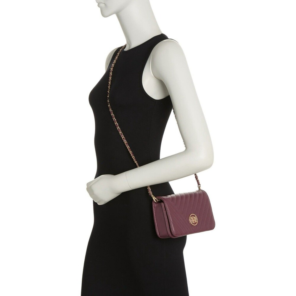 Badgley Mischka Bag Crossbody Plum Quilted Faux Leather Magnetic Removable